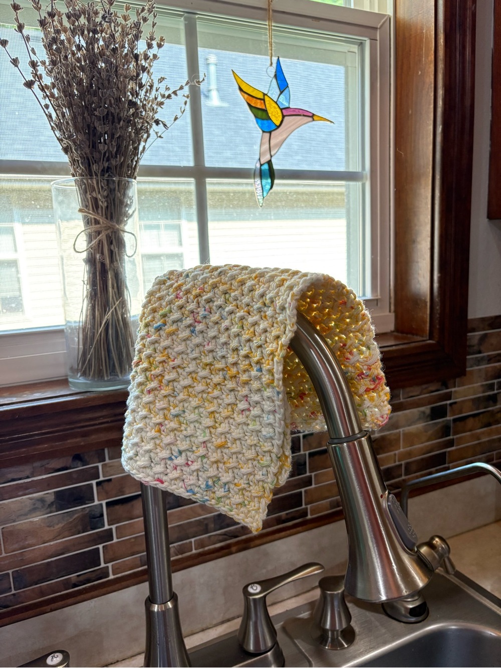 Yellow Tie-Dye Cotton Cottagecore Kitchen Crochet Dish Cloth